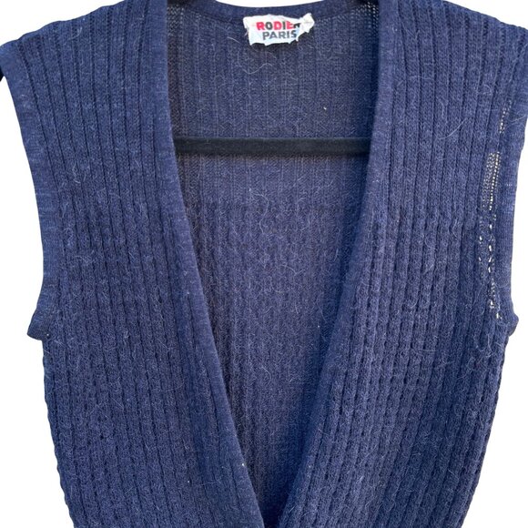 Rodier Paris Vintage Womens Navy Ribbed Knit Cardigan Front Button Closure Vest - Picture 2 of 8